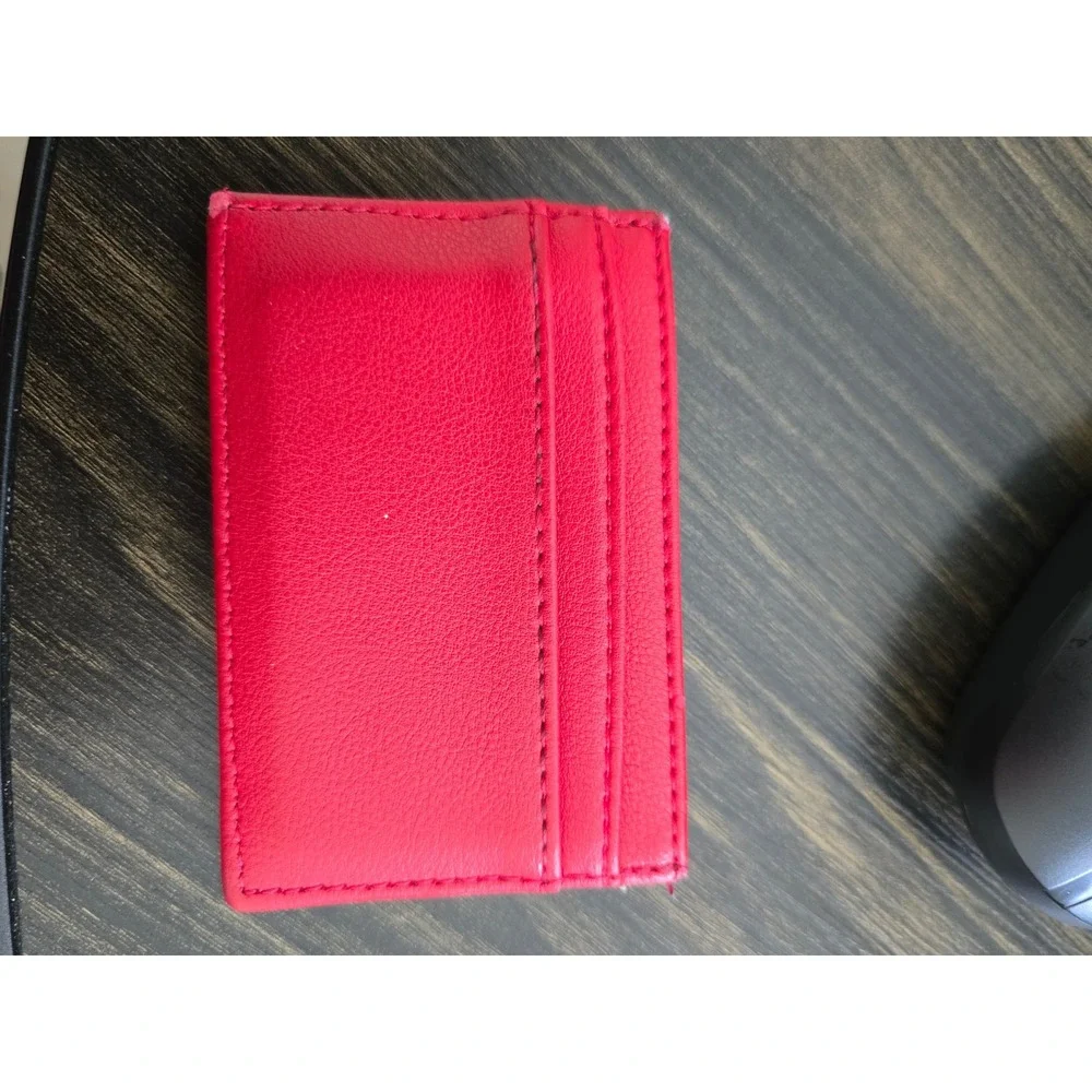 Juicy Couture Red Faux Leather‎ Card Holder Wallet Slim Gold Logo Y2K Style